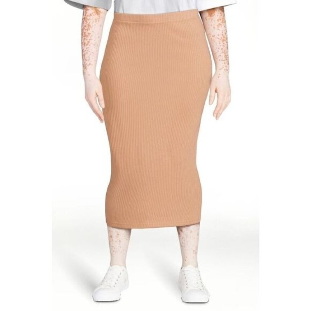 Women's Pull-On Ribbed Midi Skirt‎ Large by Time & Tru